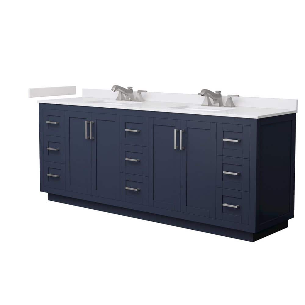 Miranda 84 in. Double Freestanding Dark Blue Bath Vanity with White Cultured Marble Top Assembled price history on PriceWatchPro