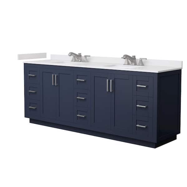 Miranda 84 in. Double Freestanding Dark Blue Bath Vanity with White Cultured Marble Top Assembled