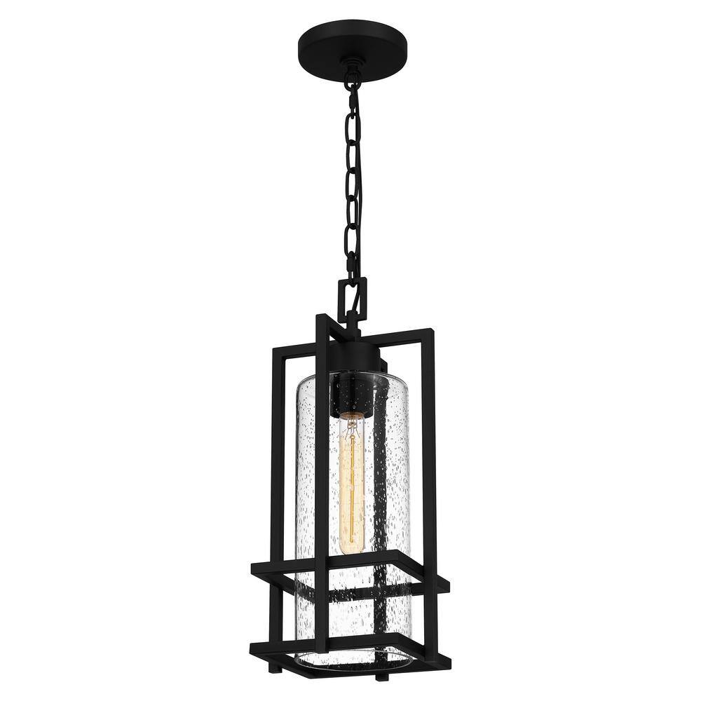 Damien Black Aluminum Outdoor Hanging Lantern with Seeded Glass