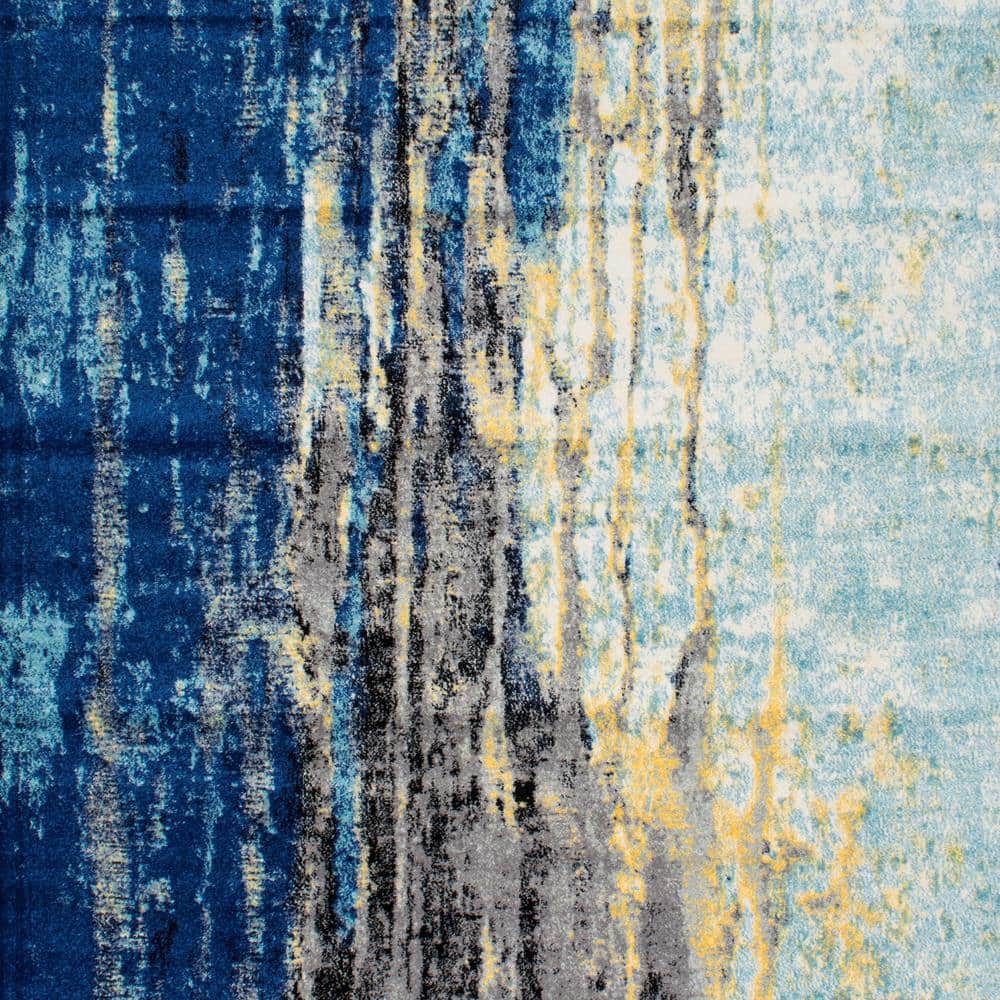Modern Abstract Blue 8' Square Synthetic Area Rug