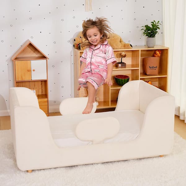Toddler Bed Toddler Floor Bed Frame with Removable Guard Rails Kids Bed Standard Crib Size (Mattress Not Included)