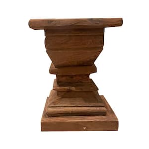12.5 in. Brown Sq. Wood End Table with Scrolled Carvings