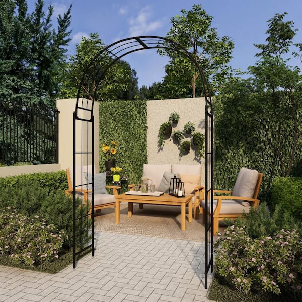 Litton Lane Black Metal Contemporary Garden Arbor 91 In. x 54 In