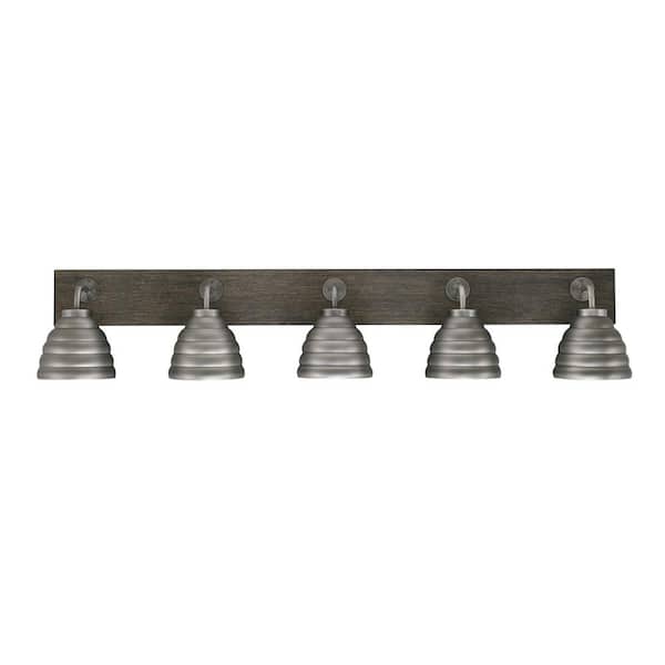 Unbranded Kirby 46.75 in. 5 Light Graphite/Painted Wood-look Vanity Light with 6 in. Graphite Metal Shades No Bulbs Included