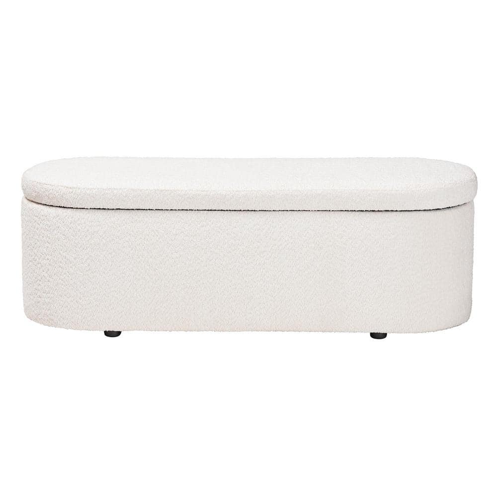 Lavina White Teddy-Bear Fabric Storage Bench with Wooden Legs