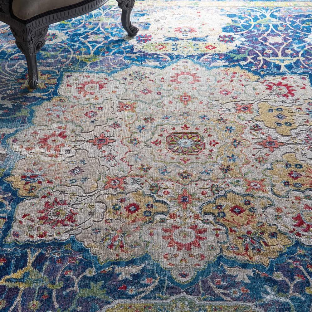 Handmade Blue Medallion Synthetic 8' x 10' Area Rug