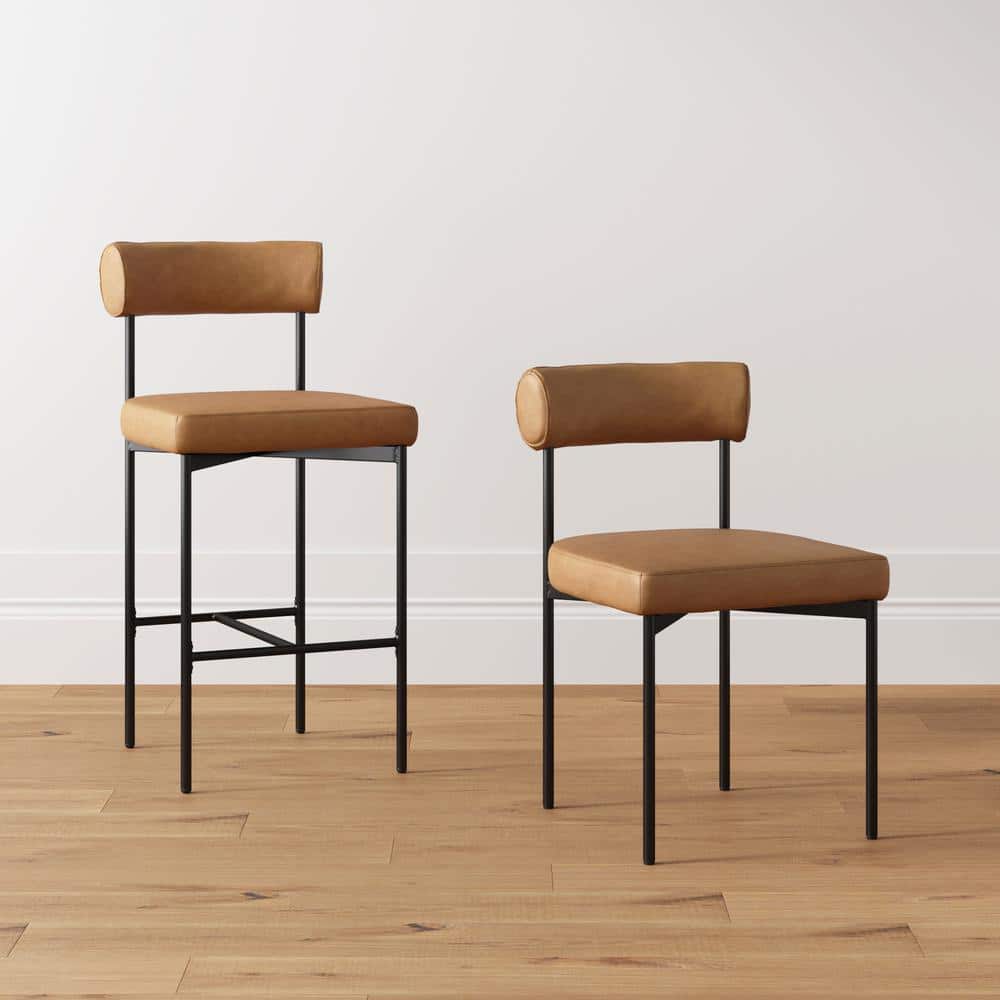 Dahlia Light Brown Faux Leather Upholstered Side Chair with Black Metal Frame