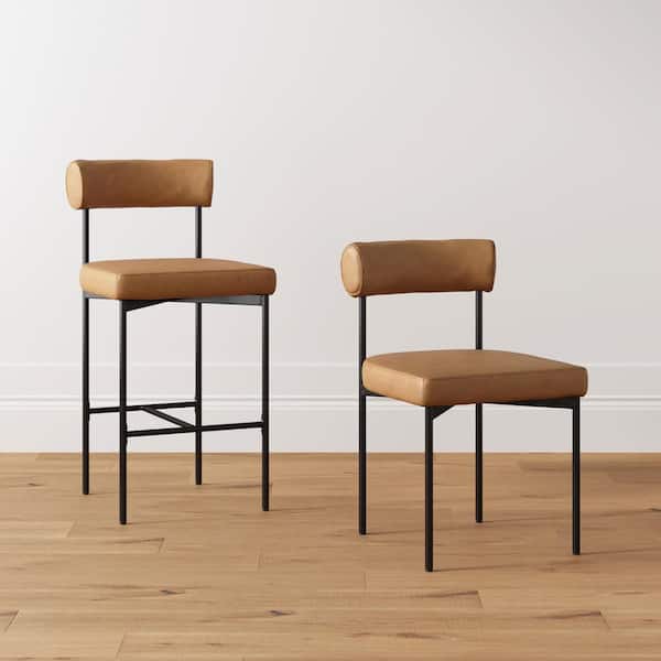 Dahlia 18 in. Modern Kitchen and Dining Chair with Metal Legs and Vegan Leather Upholstery, Brown/Black, Set of 2
