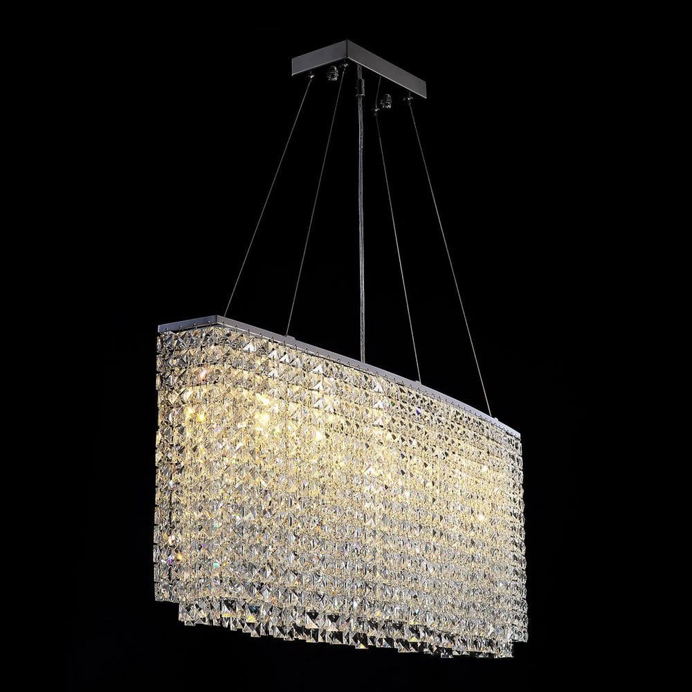 47 in. 8-Light Silver Rectangular Crystal Chandelier Modern Formal Dining Linear Pendant Light for Island Living Room price history on PriceWatchPro