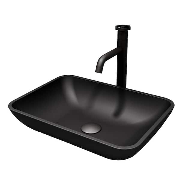 VIGO Black Roma Rectangular MatteShell Glass Bathroom Vessel Sink