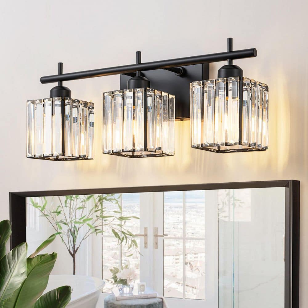 20.28 in. 3 Lights Black Modern/Contemporary Ckear Crystal Shade Bathroom V