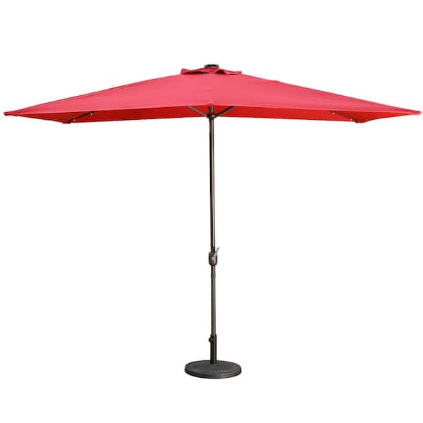 CASAINC 10 ft. Aluminum Rectanglar Market LED Patio Umbrella in Red