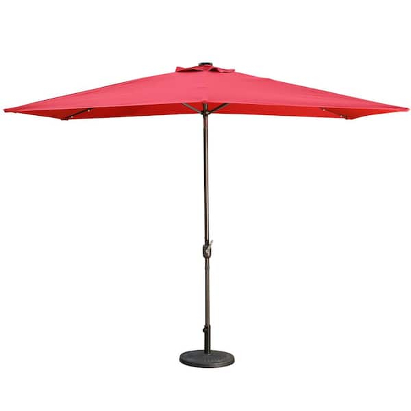 CASAINC 10 ft. Aluminum Rectanglar Market LED Patio Umbrella in Red