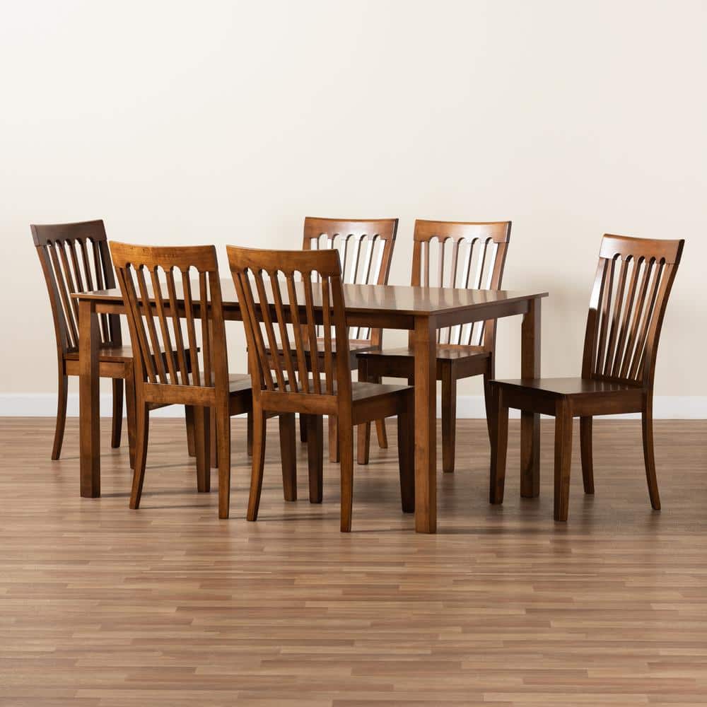 Erion Walnut Brown Wood 7-Piece Modern Dining Set with Cut-Out Chairs