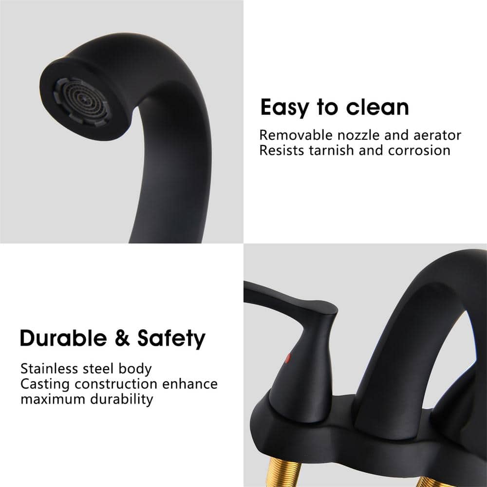 Matte Black Brass Double Handle Bathroom Faucet with Drain Kit