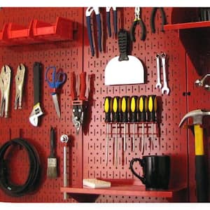 32 in. x 32 in. Overall Size Red Metal Pegboard Pack with Two 32 in. x 16 in. Pegboards