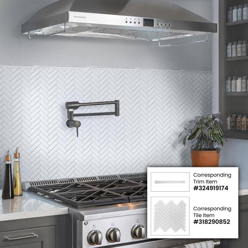 Ice White Herringbone Polished Glass Mosaic Tile 11" x 12.6"