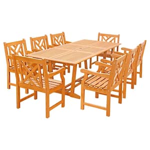 Eco-Friendly 9-Piece Wood Outdoor Dining Set with Rectangular Extension Table and Decorative Back Arm Chairs
