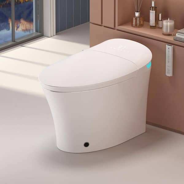 Elongated Smart Bidet Toilet 1.28 GPF in White with Heated Seat, 4 Cleaning Modes, LED Display, Night Light, Side Knob