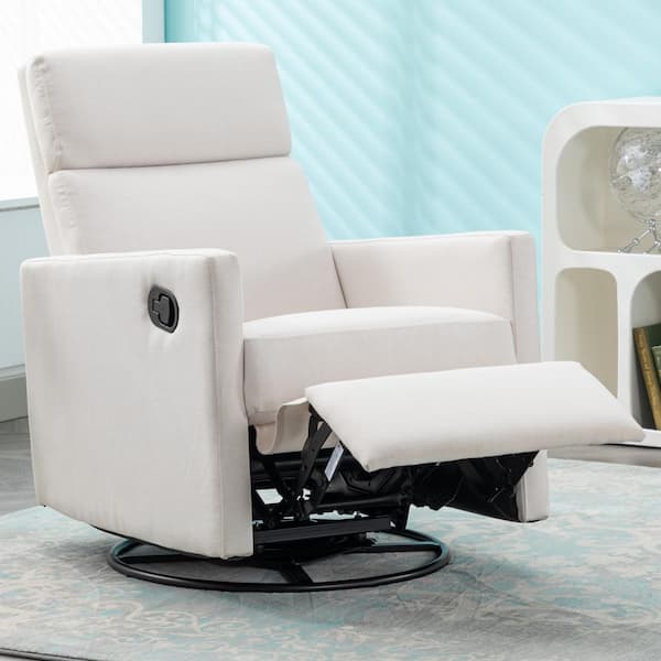 Harper & Bright Designs Beige Multifunctional Modern Linen 360° Swivel Base Recliner Glider Nursery Chair