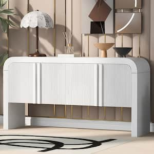 White Wood 63 in. Striped Sideboard with 4-Doors and Adjustable Shelves