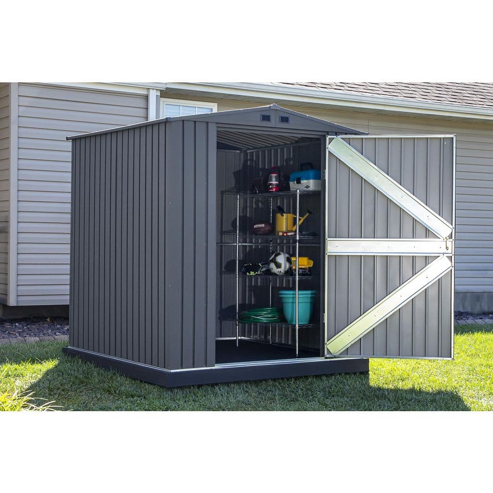 Anthracite Gray 6' x 6' Steel Storage Shed with Double Doors