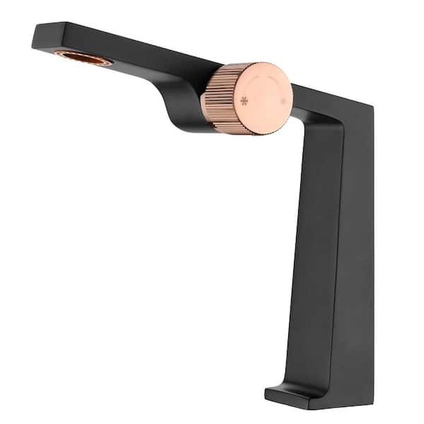 Rotary Switch Bathroom Faucet Single-Handle Single Hole in Black plus Rose Gold