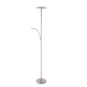 IGGY 72 in. Satin Nickel Dimmable Torchiere Floor Lamp with Satin Nickel Plastic Shade