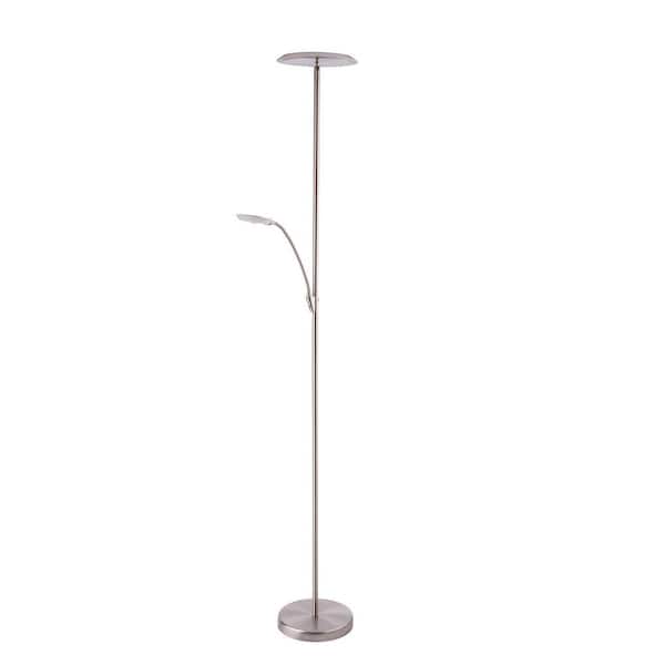 Kendal Lighting IGGY 72 in. Satin Nickel Dimmable Torchiere Floor Lamp with Satin Nickel Plastic Shade