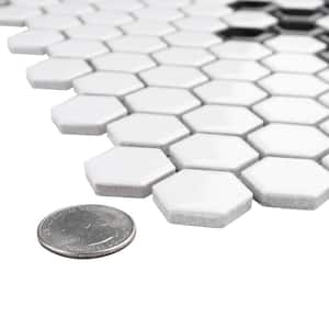 Metro 1 in. Hex Glossy White with Snowflake 10-1/4 in. x 11-7/8 in. Porcelain Mosaic Tile (8.6 sq. ft./Case)