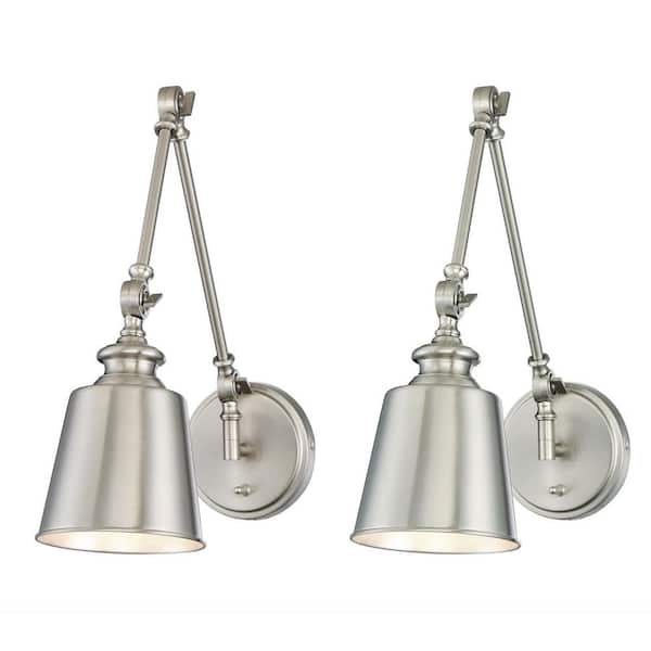 Savoy House 5.75 in. W x 17 in. H 1-Light Brushed Nickel Wall Sconce with Adjustable Arm and Vintage Metal Shade (Set of 2)