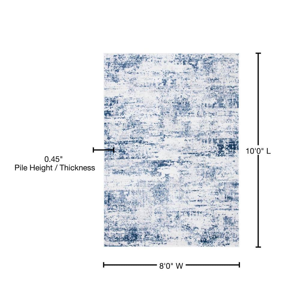 Ivory and Navy Abstract 8' x 10' Synthetic Area Rug