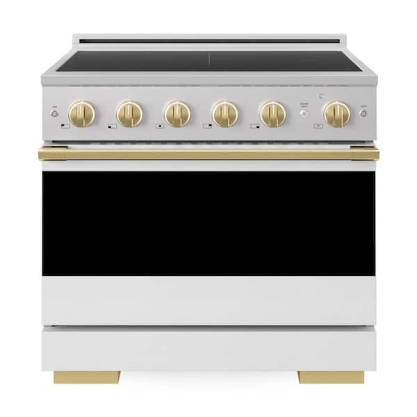Autograph 36 in. 5.2 cu. ft. Marino Freestanding Induction Range with 5 Burner Elements and Gold Accents with White Door