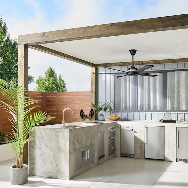 Mammoth 72 in. Smart Indoor/Outdoor Black Universal Mount Ceiling Fan with 12 in. Ext Tube Plus Remote and Phone App