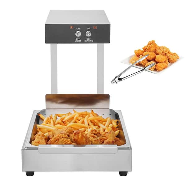 SKYSHALO French Fry Food Warmer, 750W Buffet Server Food Heating Lamp, Electric Stainless Steel Warming Light Dump Station Silver