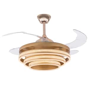 OUKANING 42 in. Modern Gold Retractable Blades Integrated LED 