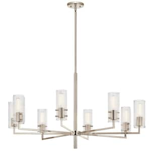 Velestino 40.25 in. 8-Light Polished Nickel Modern Shaded Cylinder Chandelier for Dining Room