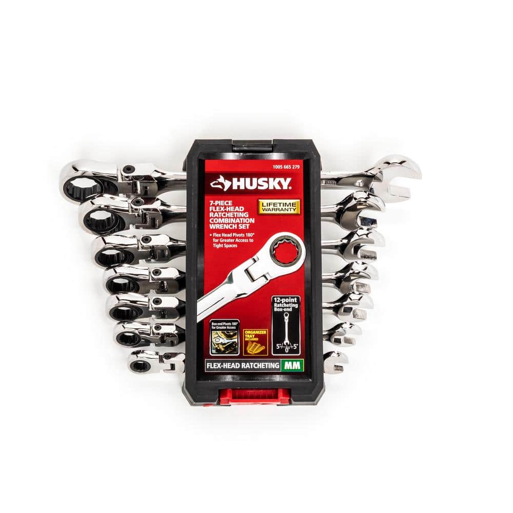 Husky Flex Ratcheting MM Combination Wrench Set (7-Piece) HFRW7PCMM