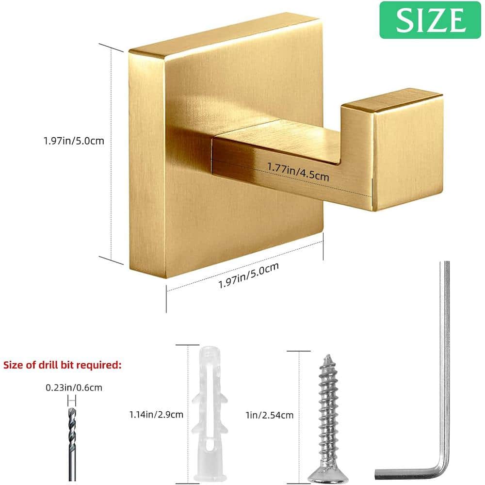 Brushed Gold Stainless Steel Wall Mounted J-Hook Set