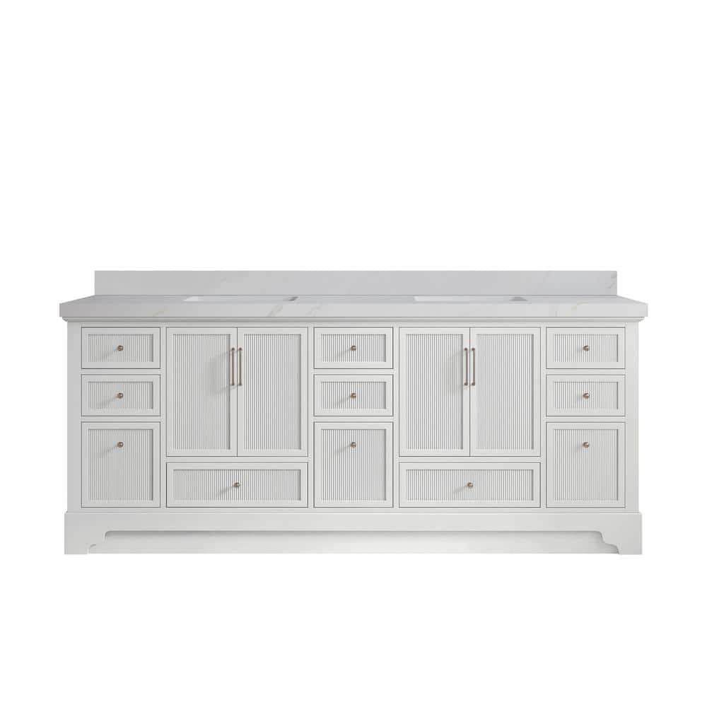 "Alys 84 in. W x 22 in. D x 36 in. H Double Sink Bath Vanity in White with 2"" Calacatta Sienna Quartz Top" price history on PriceWatchPro