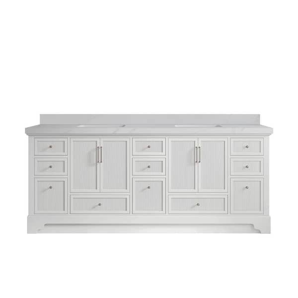 Willow Collections Alys 84 in. W x 22 in. D x 36 in. H Double Sink Bath Vanity in White with 2" Calacatta Sienna Quartz Top