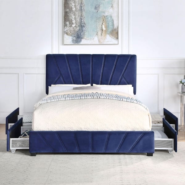 Furniture of America Kimjoy Blue Wood Frame Queen Platform Bed 