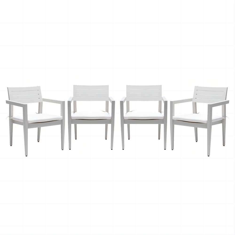 Set of 4 Aluminum Outdoor Patio Fixed Dining Chairs with Outdoor Grade Fabr