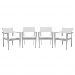 Set of 4 Aluminum Outdoor Patio Fixed Dining Chairs with Outdoor Grade Fabric Cushions, Tapered Feet, White