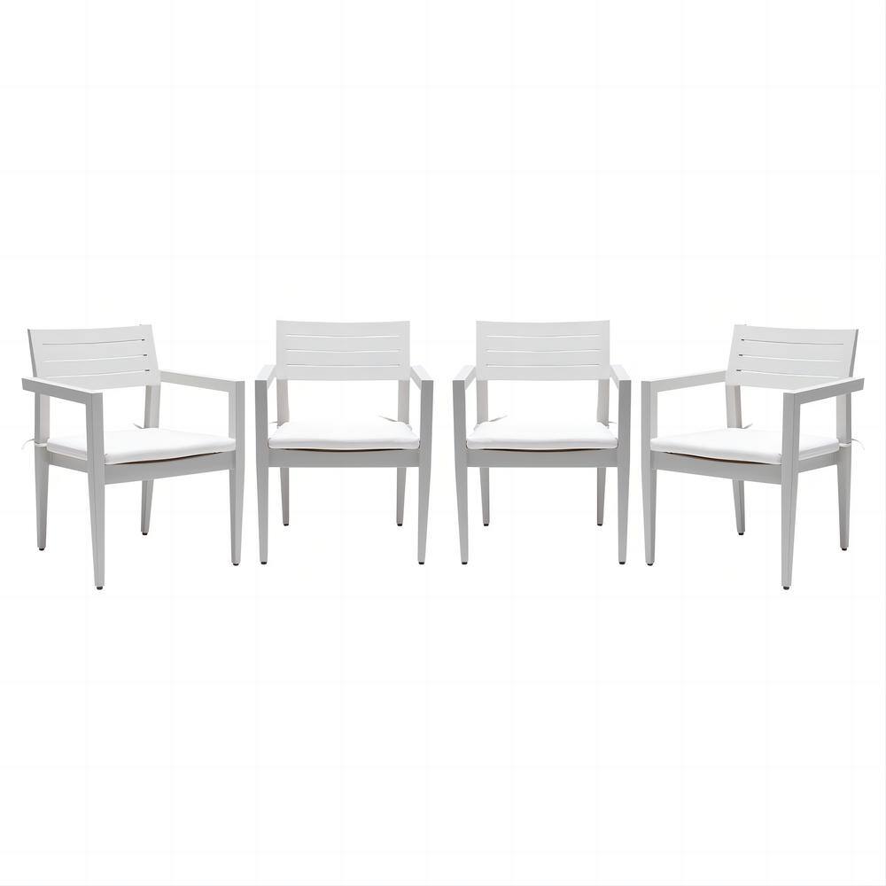 Set of 4 Aluminum Outdoor Patio Fixed Dining Chairs with Outdoor Grade Fabric Cushions, Tapered Feet, White price history on PriceWatchPro