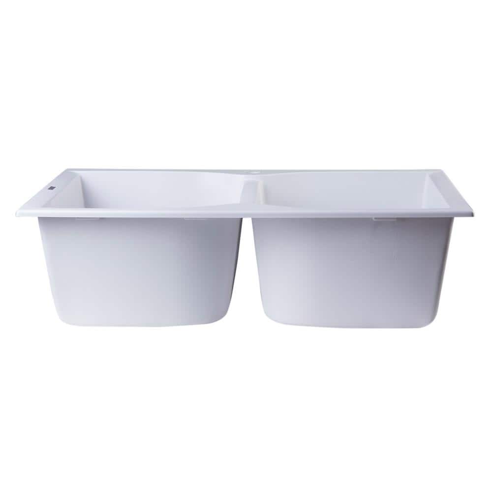 31.13'' White Granite Double Bowl Drop-In Kitchen Sink