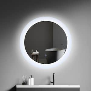 24 in. W WX 24 in. H Round Frameless Wall Mounted LED Bathroom Vanity Mirror Anti-Fog Touch Switch Silver