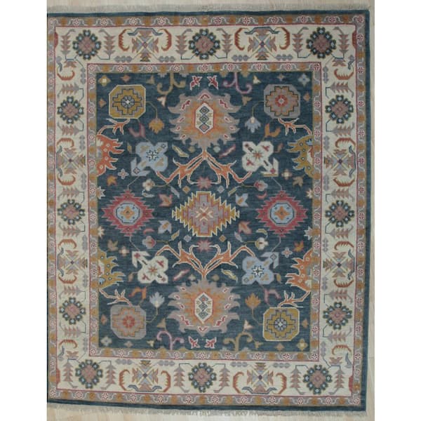 EORC Charcoal 6 ft. x 9 ft. Hand Knotted Wool Traditional Colorful Oushak Classic Rug Area Rug