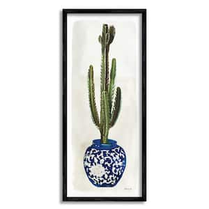 "Cactus in Blue Ornate Vase Succulent Still Life" by Stellar Design Studio Framed Nature Wall Art Print 13 in. x 30 in.