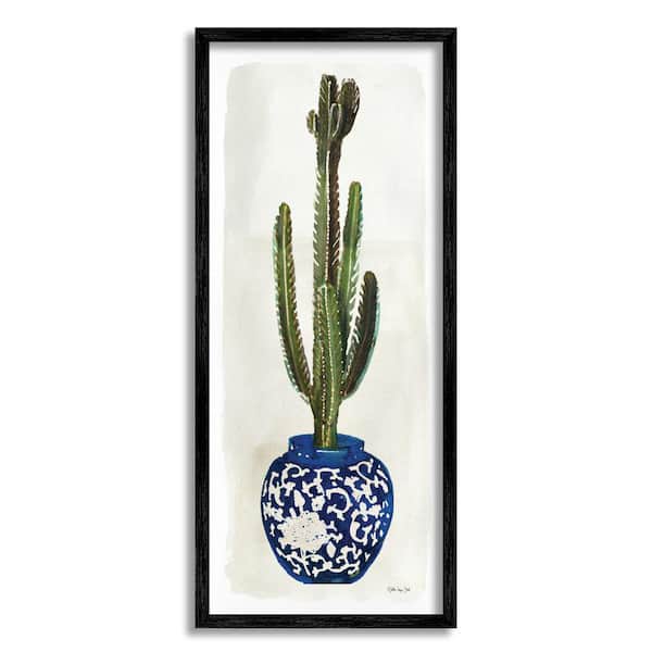 The Stupell Home Decor Collection Cactus In Blue Ornate Vase Succulent Still Life By Stellar Design Studio Framed Nature Wall Art Print 13 X 30 Ab 469 Fr 13x30 Depot - Cactus Home Decor